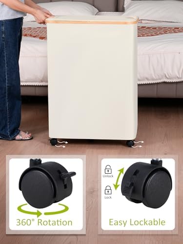 efluky Double Laundry Hamper with Wheels, Divided Laundry Hamper with Removable Bags, 2 Section Dirty Clothes Basket with Handles for Bathroom, Bedroom & Laundry Room, 160L Beige - Image 2