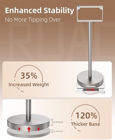 RUACQ Toilet Paper Holder Stand with Weighted Base, Brushed Nickel, 1 Pack - Image 6