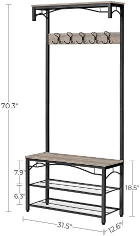 VASAGLE Shoe Bench Rack, 3-Tier Storage Shelf for Entryway Hallway Living Room, Industrial Accent Furniture with Steel Frame, 12.6 x 31.5 x 70.3 Inches, Greige - Image 7