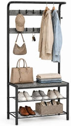 Simple Deluxe 4-in-1 Hall Tree with Bench and Shoe Storage, Entryway Coat Rack with 10 Hooks, Freestanding Mudroom Organizer with 2-Tier Shoe Rack for Entryway Bedroom Foyer, Grey by SimpleDeluxe
