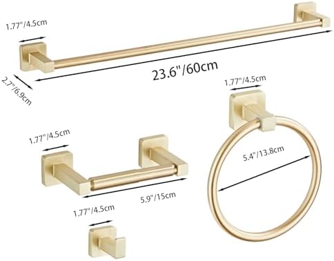 Brusehd Light Gold Bathroom Hardware Set 4 Pieces,Bathroom Accessories Set Stainless Steel Wall Mounted, Hand Towel Bar, Towel Ring, Robe Towel Hooks,Toilet Paper Holder,Towel Bar Set, 23.6 Inch… - Image 7