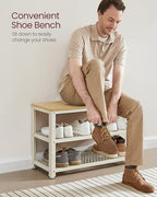 VASAGLE 3-Tier Shoe Rack, Storage Bench with Metal Mesh Shelves and Seat - Image 4