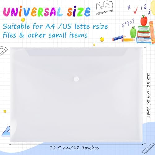 MotiMind 100 Pcs Clear Envelopes with Snap Button Closure Bulk A4 Letter Size Clear Plastic Envelope Folder Document Organizer File Folders for Office Home (Milky) - Image 2