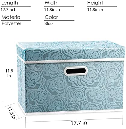 PRANDOM Larger Collapsible Storage Cubes with Lids Fabric Decorative Storage Bins Boxes Organizer Containers Baskets with Cover Handles for Bedroom Closet Living Room Blue 17.7x11.8x11.8 Inch 3 Pack - Image 5