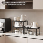 Kitchen Counter Oganizer Stackable Cabinet Organizer Shelf Riser, Spice Rack for Countertop, Pantry Organizers and Storage, Heavy Duty Kitchen Counter Shelves for Seasonings,Bowls (3 Pack, Black) - Image 5