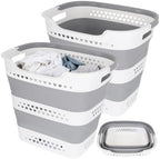 2 Pcs Collapsible Laundry Baskets, 43L Plastic Laundry Hamper for Dirty Clothes Dorm Bedroom, Space Saving Pop-Up Laundry Hamper Container, Foldable Durable Laundry Basket with Handle by Unknown