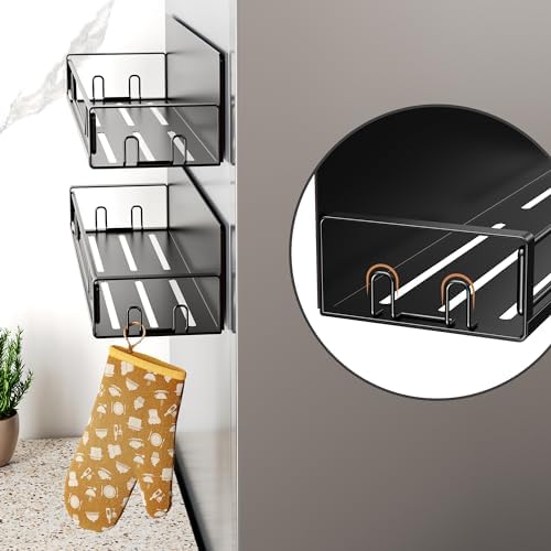 16.9 Inch Large Capacity Magnetic Spice Rack for Refrigerator Black, 2 Pack - Image 6