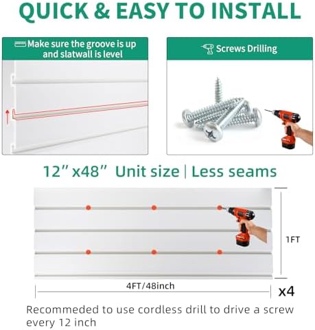 FRAYSCENT Slat Wall Paneling Garage Slat Wall Storage Systems Slatwall Panels Power Tool Organizer Wall Mount, PVC Garage Storage & Organization Products Slate Board (White, 4ft x 4ft) - Image 3