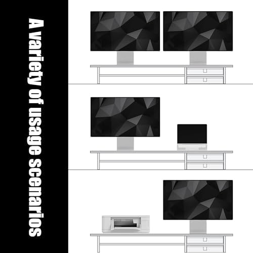 FENSULN Dual‑Tier Monitor Stand Riser with Drawers, Desktop Organizer Shelf Storage for Computer Screen 2 Monitors, Supports for PC Computer Monitor, Printer, Heavy TV Riser Beige and White - Image 6