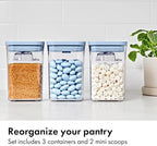 OXO Good Grips 3-Piece POP Container Set with Mini Scoops — Sky Blue, 1.1 Qt/1 L Capacity, Airtight Pop-Up Container with Push-Button Seal, Kitchen Storage Canisters for Cereal and Snacks - Image 4