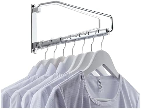 NEWRAIN Laundry Hanger, Wall Mounted Clothes Hanger with Swing Arm Holder Brass Hanging Drying Rack Space Saver,Chrome - Image 2