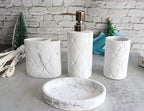 Hymmah Bathroom Accessories Set,Marble Design Toothbrush Holder,Farmhouse Bathroom Decor,4 Pcs Resin Gift Set Apartment Necessities, Contain Toothbrush Cup,Soap Dispenser,Soap Dish,Tumbler - Image 4