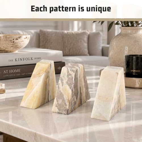 Karibiber Marble Bookends for Heavy Books, Decorative Book Ends for Shelves, Weighted Book End for Hardback Book & CDS, Unique Stopper & Holder, Green Onyx with Black, Set of 2 - Image 3