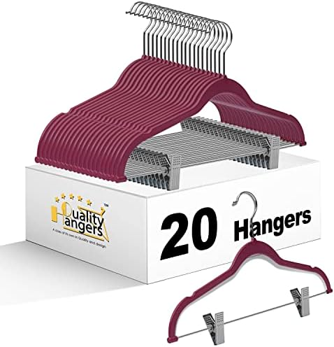 Quality Hangers Plastic Non Velvet Non-Flocked Thin Compact Skirt and Pant Hangers with Metal Clips - Suited for Pants Blouses Coats - 360° Swivel Hook (Raspberry, 20) by QualityHangers