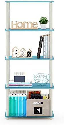 Furinno TURN-N-TUBE Storage Shelves, 5-Tier Book Shelf, Corner Shelf, Toolless Open Shelves, for Organization and Storage, Living Room, Garage, Home Office, Light Blue - Image 4