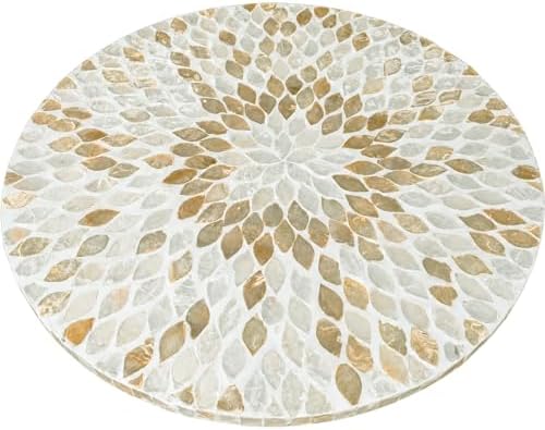 i-lan 18 Inch Mother of Pearl Lazy Susan Turntable, Large Decorative Round Rotating Tray for Dining Table, Kitchen Countertop, Cabinet, Island and Tabletop, Champagne Gold by ilan