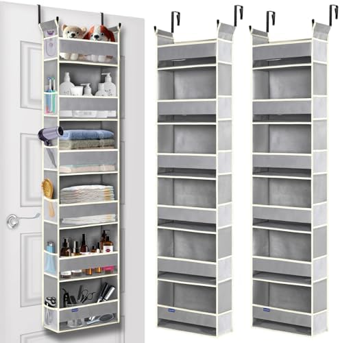 2 Pack Over The Door Hanging Organizer 6-Shelves and 12 Side Pockets, Over The Door Storage for Bathroom and Bedroom, Back of Door Organizers for Baby Products and Kid's Toys(13"x5"x54" Grey) by ROOMTALK