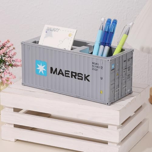 Desk Organizer Office Supplies Multi-function Shipping Container Storage Box Pen/Pencil,Business Name Cards Remote Control Holder Gray, Pen and Pencil Shipping Container Style Holders (Grey) - Image 2