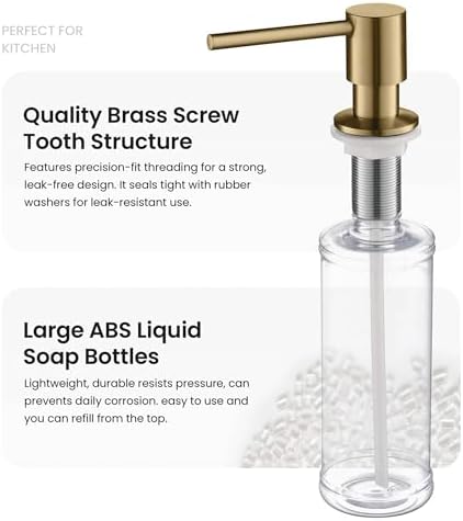 Kibi Kitchen Soap Dispenser – Lead-Free Solid Brass, Top-Fill Refillable Liquid Dispenser, 8.5 oz Capacity, Rust & Corrosion Resistant, Countertop Accessory for Kitchen & Bar Sink (Brushed Brass) - Image 7