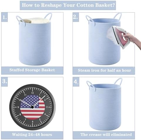 80L Large Blue Hamper Tall Woven Laundry Basket - Image 7