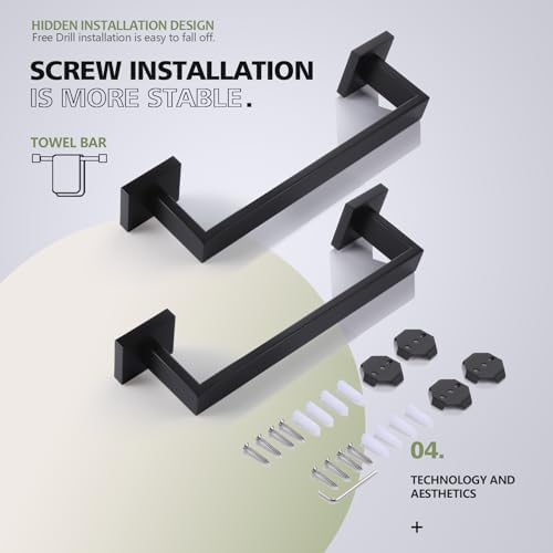 KOKOSIRI 12-Inch Single Towel Bar, Bathroom Kitchen Towel Holder, Wall Mounted SUS304 Stainless Steel Towel Rack 2 Pack, Matte Black, B4003BK-L12-P2 - Image 6