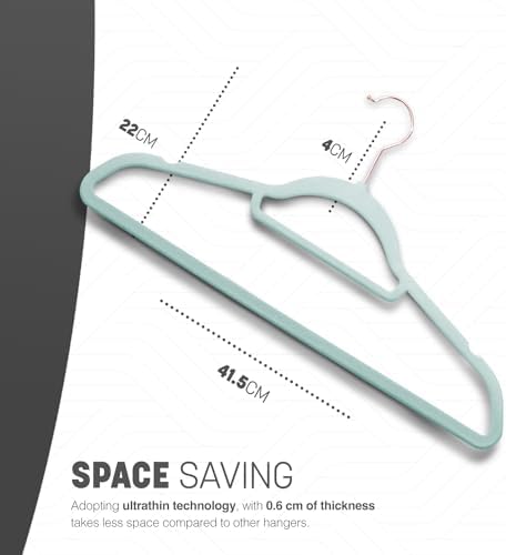 KEPLIN Velvet Hangers 30 Pack - Non-Slip Clothes Hangers with Tie Bar & 360° Hook - Durable & Sturdy, Space-Saving Wardrobe Organisers for Suits, Jackets & Clothes- Home Storage Solution (Mint Green) - Image 2