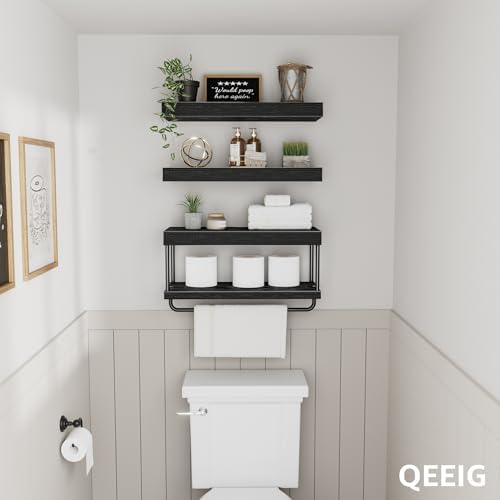 QEEIG Bathroom Floating Shelves Over Toilet (Black, Set of 3, 15.7") - Image 6