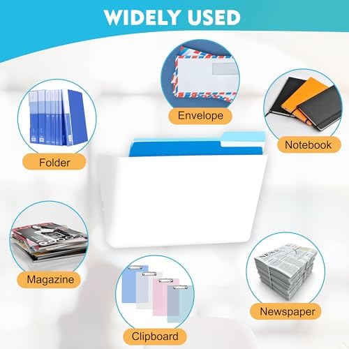 EASEPRES 6 Pack White Plastic Single Pocket Hanging File Organizer, Wall Mount Paper Mails Magazines Holder, Mounted Folder Bins for Office School and Home, 12.99x4.13x7.48 inches - Image 6