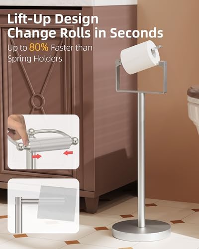 RUACQ Toilet Paper Holder Stand with Weighted Base, Brushed Nickel, 1 Pack - Image 2