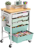 ALVOROG Rolling Storage Cart with 5 Drawers,Pegboards,Wooden Top,Bins,Green by ALVOROG