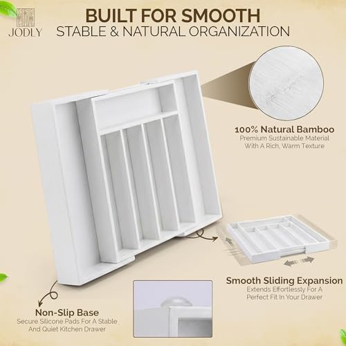 Bamboo Kitchen Utensil Drawer Organizer for Silverware | 100% Natural Expandable 14-20 Inch Kitchen Drawer Organizers for Utensils | Non-Slip Base | Screwed Joints for Long-Lasting Durability - Image 2