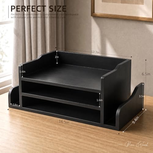 Wood Desk Organizer: File Organizer for Classroom & Office Storage, Black - Image 2