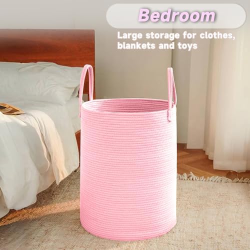JMvicyroam 100L Cotton Rope Laundry Basket Hamper, Pink - Image 4