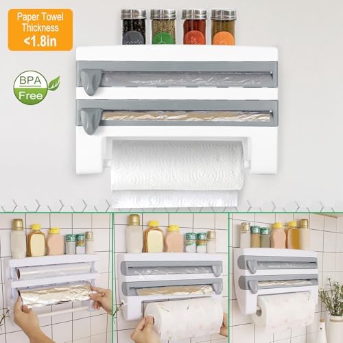 Magnetic Plastic Wrap Dispenser with Cutter Refillable Aluminum Tin Foil and Plastic Wrap Organizer for Kitchen Kitchen Roll Dispenser Grey - Image 5