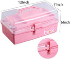 Kinsorcai 2PCS 12'' Three-Layer Clear Plastic Storage Box/Tool Box, Multipurpose Organizer and Portable Handled Storage Case for Art Craft and Cosmetic (Pink) - Image 2