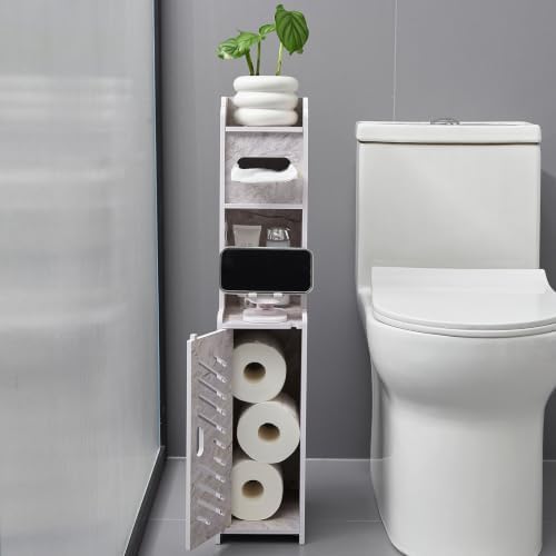 Slim Toilet Paper Storage Cabinet, Freestanding Toilet Paper Holder Stand, Bathroom Storage Cabinet for Storage and Toilet Paper Organization (Marble White) by lokubond