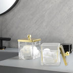 Glass Cotton Jar Holder 2 Pack– Brushed Gold Lid, Elegant Bathroom Storage Canister for Qtips, Cotton Balls, Floss, Makeup Organizer, Vanity & Bathroom Organization - Image 4