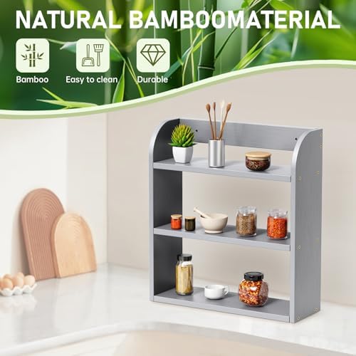 ROMGUAR CRAFT 3 Tier Bamboo Spice Rack, Countertop or Wall Mounting, Grey - Image 5