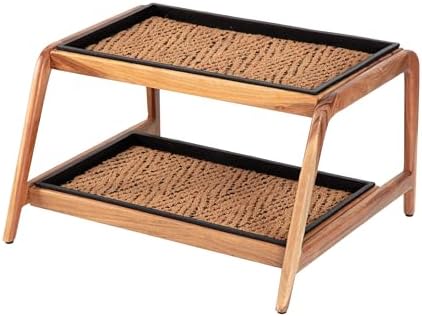 Anji Mountain Heavy Duty Waterproof Wooden Shoe Storage Mat Organizer/Boot Storage Tray Multi Use for Entryway with Coir, Tan and Black Insert, 2 Tier, Fits 4 Pair (26.5" Wide) by AnjiMountain