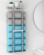 STWWO Bathroom Towel Storage for Bathroom, Wall Towel Rack for Rolled Towels, 30 inch Towel Holder Wall Mounted with Metal Shelf Can Holds 6 Large Towels, Brushed Nickel - Image 3