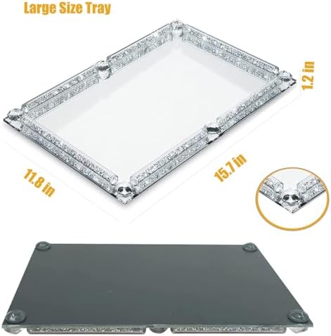 Large Crystal Tray, 15.7"x11.8" Silver Rectangular Perfume Tray - Image 2