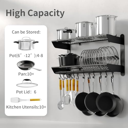 Taozun Pot Rack Wall Mounted 30 Inch, 2-Tier Heavy Duty Pot and Pan Hanging with 12 Anti-Drop Hooks, Kitchen Cookware & Utensils Storage Hanger - Image 4