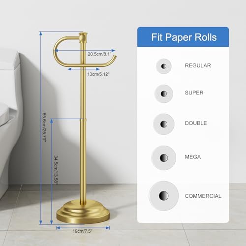 RUMOSE Toilet Paper Holder Stand for Floor Free Standing, Gold - Image 6