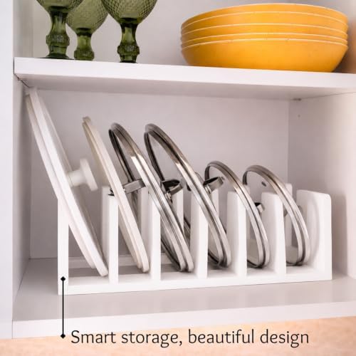 Pot Organizers Inside Cabinet – Pot Lid & Plate Rack for Cabinet, Multi-Use Storage for Lid Organizer Inside Cabinet - Cutting Boards, Baking Sheets & Trays - Fits Under Cabinet or Drawer (White) - Image 3