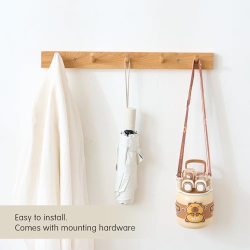 Hickory Wood Coat Rack Wall Mount, 24 Inch Coat Hook Hanger Wooden Wall Coat Rack with 6 Hooks for Purse Clothes Towels Hats in Entryway Bedroom Bathroom, Natural - Image 5