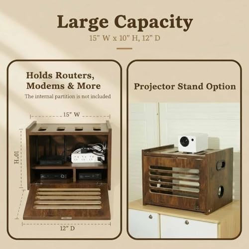 Wooden Router Box with Cable Management, WiFi Modem Organizer Shelf - Image 3