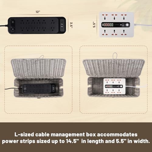 Cable Management Box, Cord Organizer with Lid & Cable Ties - Gray, L - Image 4