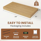 Vivelove 12" Deep Floating Shelves 24x12” Set of 2, Oak - Image 3
