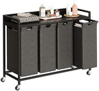Herture Laundry Hamper with Shelf, Laundry Basket 4 Section, Laundry Sorter with Pull-Out Removable Large Bags and Movable Wheels, Metal Frame, 4 x 15.87 Gallons (60L), Black and Gray PF07XLB by Herture