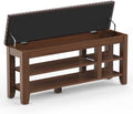 Shoe Bench for Entryway, Solid Rubberwood Shoe Bench with Hidden Storage, Adjustable 2-Tier Shelves & Soft PU Leather Seat, Shoe Rack Durable Easy Assembly for Hallway or Bedroom - Brown, 47.28" by Rosedate